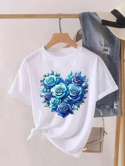 Tendance fleur Style mignon à manches courtes femmes imprimer femme chemise mode vêtements graphiques T-shirts vêtements dame t-shirt décontracté