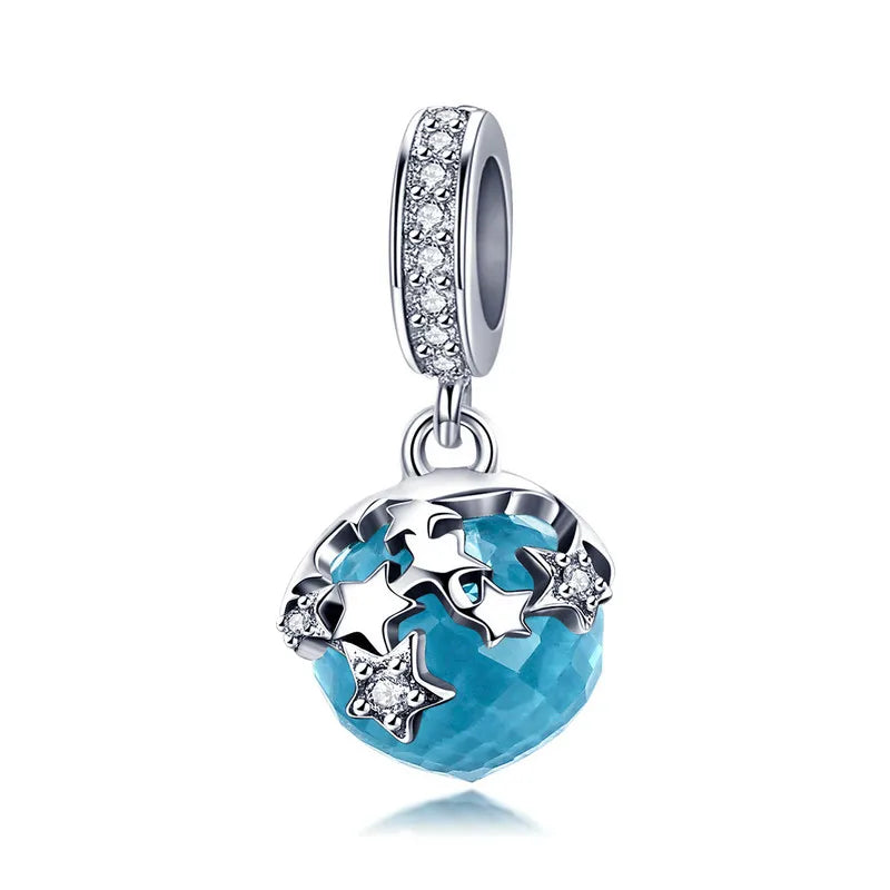 BISAER 925 argent Sterling rose bleu verre pendentif nœud perles plaqué platine pour collier et Bracelet