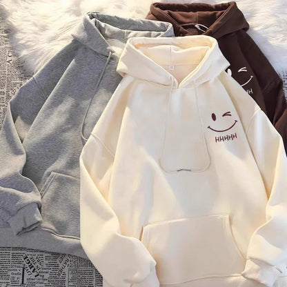 Femmes souriant visage drôle mode Couple pull à capuche américain lourd ample épaissi cachemire sweat à capuche pour garçon pull haut