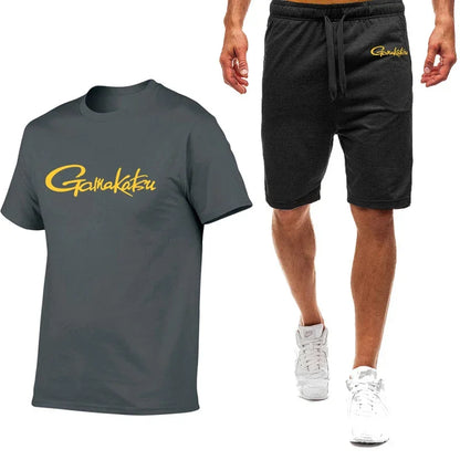 Gamakatsu Fishing 2024 homme impression Harajuku nouveau style neuf couleurs costume à manches courtes été T-Shirt Shorts décontractés ensemble 2 pièces