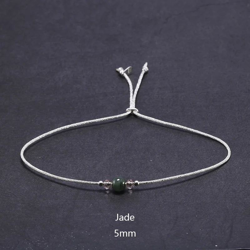 Bracelet en pierre de lune fait à la main, corde fine avec cristal naturel, perles en argent Sterling 925, Bracelets personnalisés pour femmes