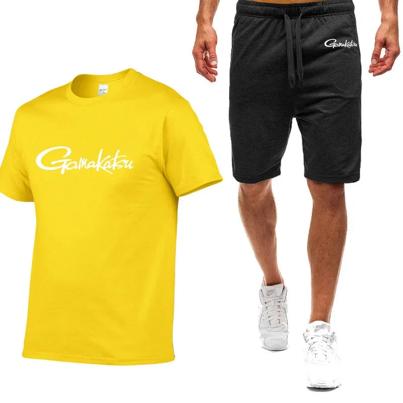 Gamakatsu Fishing 2024 homme impression Harajuku nouveau style neuf couleurs costume à manches courtes été T-Shirt Shorts décontractés ensemble 2 pièces
