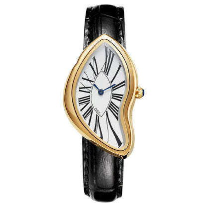Montres médiévales Retr montres extraterrestres fondues et torsadées Y2k dames hommes bracelet en cuir montre à Quartz avancée boîtier irrégulier en cuir
