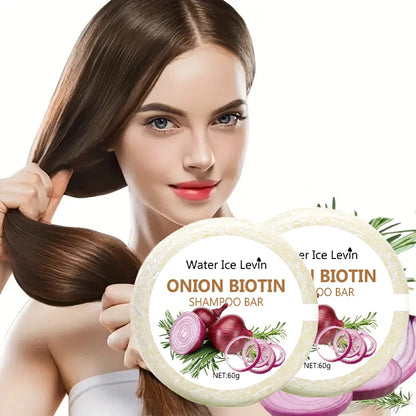 Savon shampooing à la biotine à l'oignon 60g pour le soin du cuir chevelu, cheveux hydratants et lissants, riche dans l'extrait de plante d'oignon, adapté à tous les types de cheveux