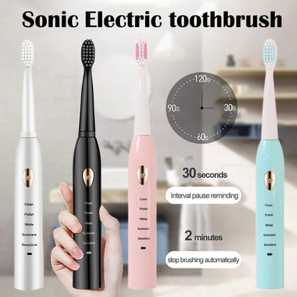 Brosse à dents électrique sonique, cheveux doux, étanche IPX7, Mode 5 vitesses, minuterie de blanchiment, chargement USB, pour adultes, 4 couleurs