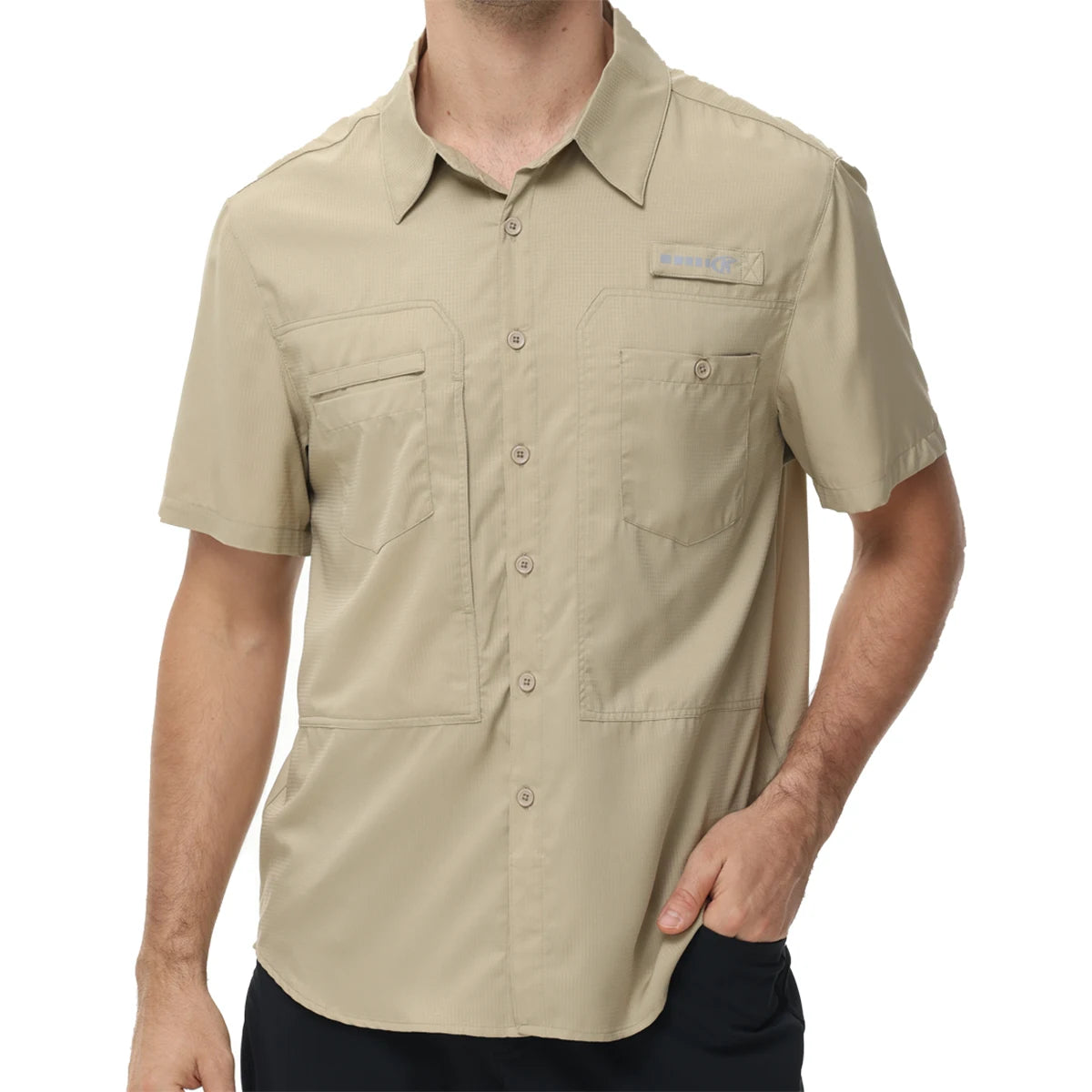 Chemises de pêche à manches courtes UPF 50+ pour hommes Protection solaire Chemise de travail de randonnée respirante Chemise boutonnée décontractée avec poche