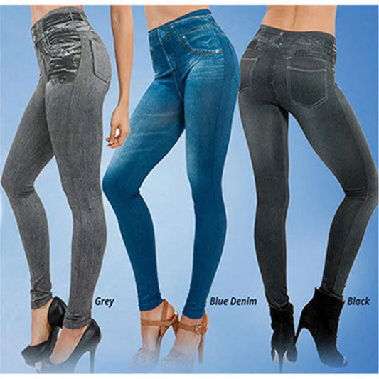 Pantalon élastique pour femmes, nouvelle mode d'été, Slim, Imitation Denim imprimé, bas de neuf minutes, 2025