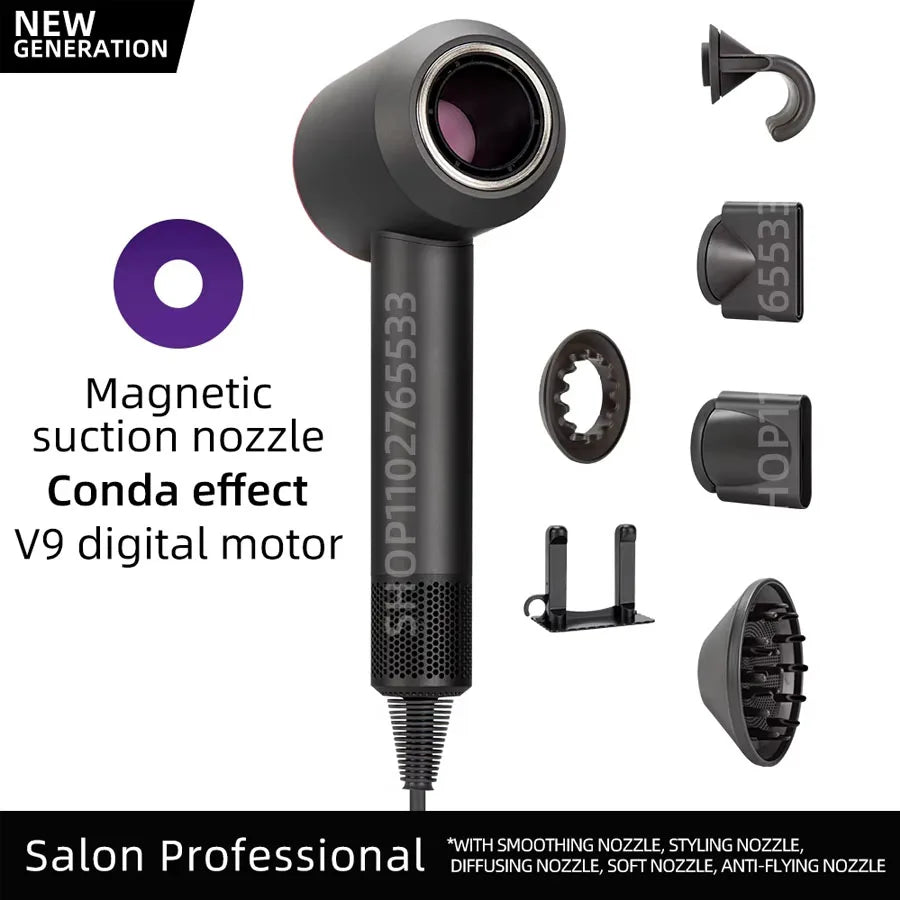 Sèche-cheveux électrique ionique 5 en 1, sèche-cheveux sans lame à grande vitesse, Ion négatif professionnel, 1.8M, Super sans feuilles