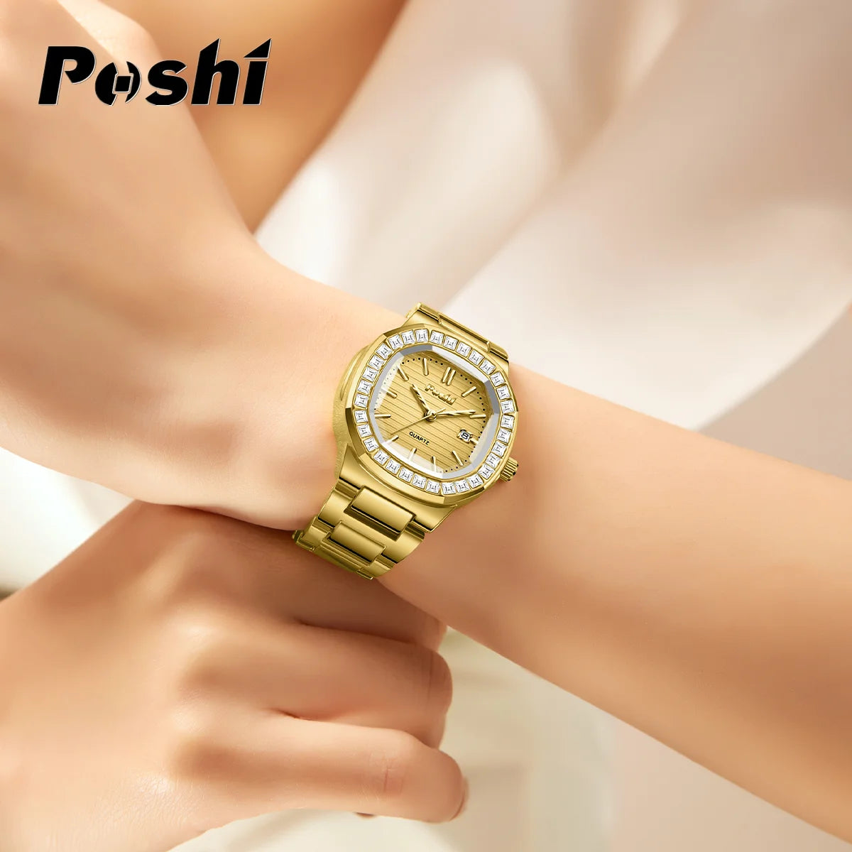 POSHI  montres à Quartz pour femmes cadran en cristal avec Date décontracté