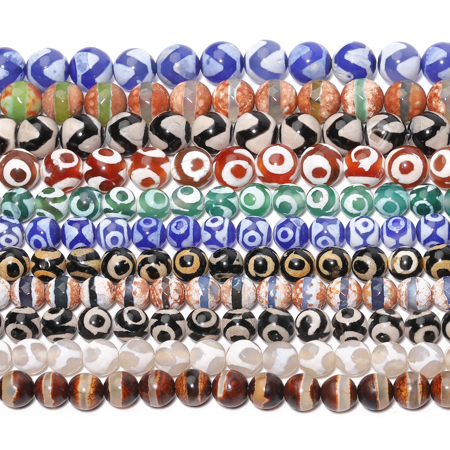 Perles rondes en agate Dzi naturelle, prière tibétaine, prairie mystique, perles pour bijoux, bricolage exécutif, accessoires de bracelet vintage, 6mm, 8mm, 10mm