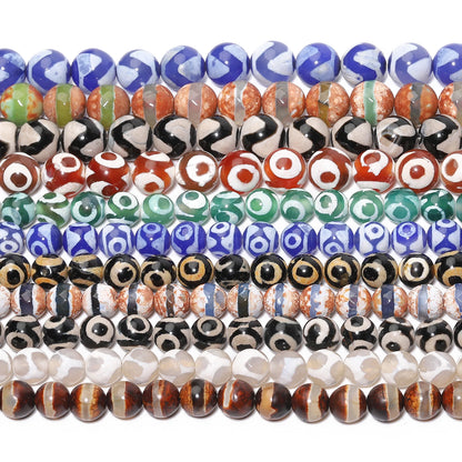 Perles rondes en agate Dzi naturelle, prière tibétaine, prairie mystique, perles pour bijoux, bricolage exécutif, accessoires de bracelet vintage, 6mm, 8mm, 10mm