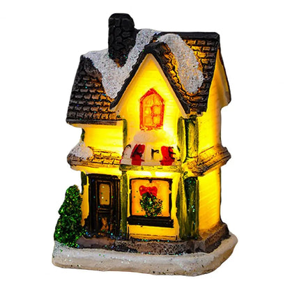 Ornement de maison lumineuse de noël, éclairage chaud romantique, artisanat en résine, couverture de neige LED pour bureau, décoration de maison, Statue de Festival