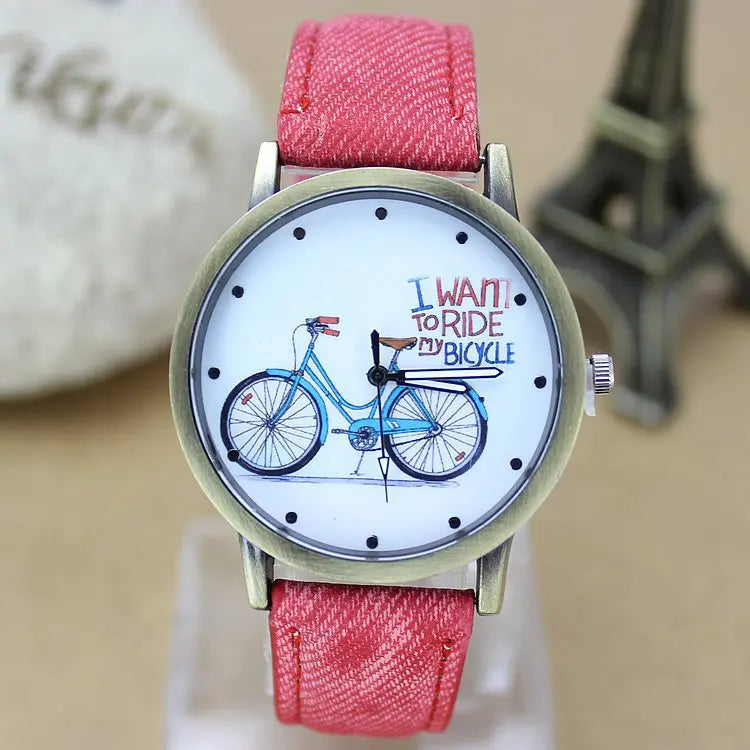 Montre à quartz décontractée pour femme, tissu Jean, bracelet en cuir,