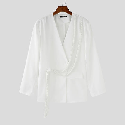 INCERUN hommes décontracté à manches longues Blazer 2025 beaux costumes de couleur unie élégant gland Streetwear mâle mince manteaux