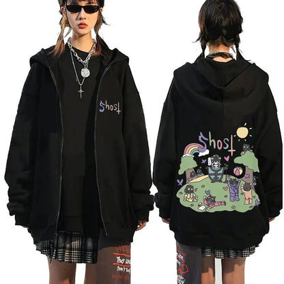 Mesurost Band Zipper Hoodie pour hommes, Hip Hop Respzed Fashion, Cartoon Anime Graphic Print, Zip Up Hoodies, Rock Gothic, PVD