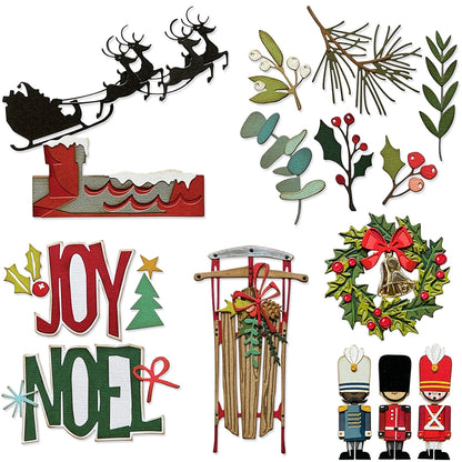 Matrices de découpe en métal, traîneau de renne de noël, JOY of NOEL, pour bricolage, artisanat de Scrapbooking, fabricant de cartes, modèle de gaufrage d'album Photo