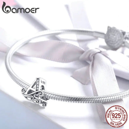 BAMOER classique 925 en argent Sterling lettre Vintage A à Z 26 lettre breloques ajouré CZ Alphabet perles ajustement bracelet à breloques BSC030