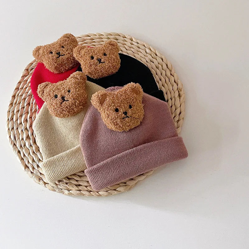 Chapeau ours de dessin animé coréen pour bébé, bonnet pour nouveau-né, casquette pour filles et garçons, chapeaux pour tout-petits, mignon, document solide, automne, hiver