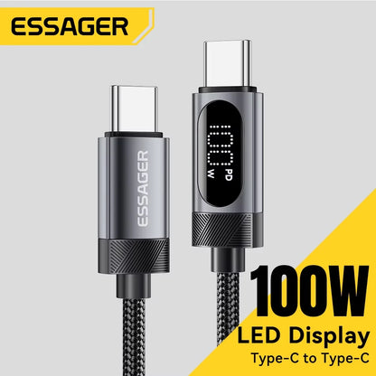 Câble USB de type C à affichage numérique, charge rapide PD 100W