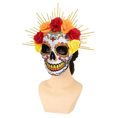 Masque du jour des morts mexicains d'halloween, masque complet pour les yeux, masque de fête d'halloween, couvre-chef, masque de crâne tridimensionnel, carnaval