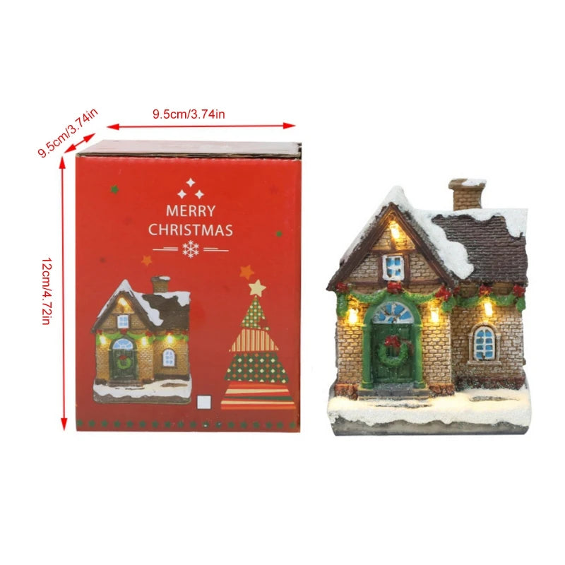 Maison lumineuse Led de noël, ornements d'arbre de noël, petite maison de Village en résine, lueur de noël, décors de bonne année sans batterie
