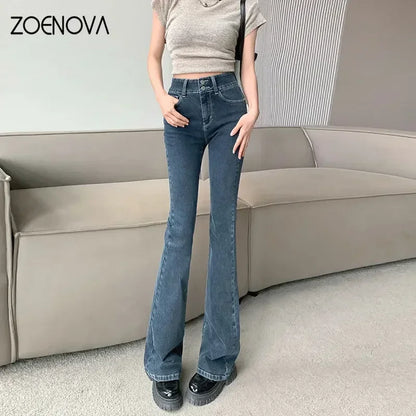 ZOENOVA-Jean baggy taille haute pour femme, pantalon évasé chic, bleu, gris, fer à cheval, Bootcut Denim Streetwear, vêtements Y2K, nouveau, 2023