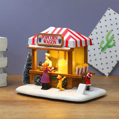Wagon de pop-corn en résine 4.2 par LED, maison de Noël, scène de village de voiture à manger animée itude, fête de vacances de Noël, brittop, ornement