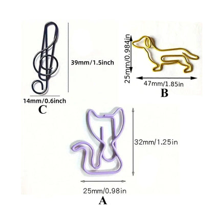 20/40/50 pièces trombones en métal chat chien Notes de musique couleurs assorties trombones signet enseignant étudiants fournitures de bureau