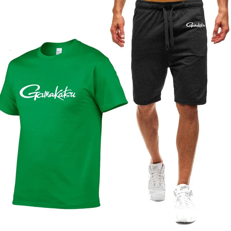 Gamakatsu Fishing 2024 homme impression Harajuku nouveau style neuf couleurs costume à manches courtes été T-Shirt Shorts décontractés ensemble 2 pièces