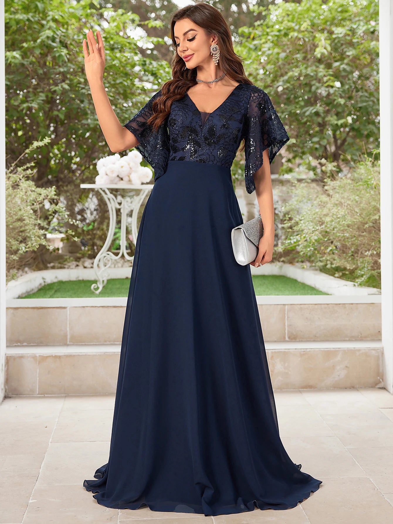 UNITHORSE-Robe de danse en mousseline de soie perlée à col en V, robe de demoiselle d'honneur, élégante, fête des patients