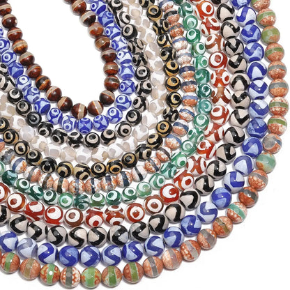 Perles rondes en agate Dzi naturelle, prière tibétaine, prairie mystique, perles pour bijoux, bricolage exécutif, accessoires de bracelet vintage, 6mm, 8mm, 10mm