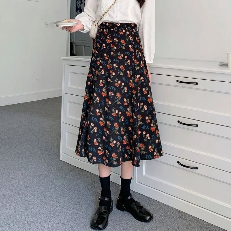 Jupes mi-longues taille haute pour femmes, All-Match A-Line, Élégant, Bureau, Lady Leisure, Automne, Hiver, Simple, Mode basique, Nouveau, Ins Faldas