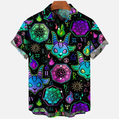 Chemise hawaïenne à manches courtes pour hommes, vêtements amples et respirants, imprimé diable horreur en 3d, été, 2024