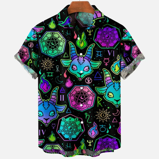 Chemise hawaïenne à manches courtes pour hommes, vêtements amples et respirants, imprimé diable horreur en 3d, été, 2024