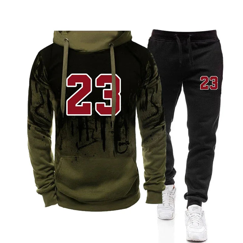 Survêtement pour hommes sport imprimé une pièce sweat-shirt pantalons de survêtement Jogging quotidien vêtements pour hommes décontracté Splash-ink sweat à capuche pantalon 2025