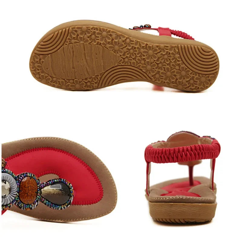 TIMETANG – sandales taille Plus 35-42, tongs en PU pour femmes, chaussures décontractées, perles, bande élastique, à la mode