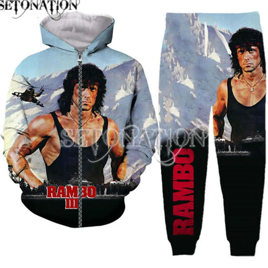 Rambo-Sweat à Capuche et Pantalon pour Homme et Femme, Nouvelle Mode, Impression 3D, Chemise de Protection, Survêtement, Livraison Directe