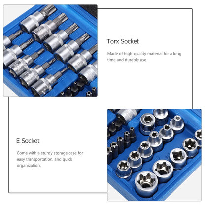 Kit automobile de douilles de réparation chromées, 34 pièces, entraînement mâle femelle Torx couple Tork Star Bit