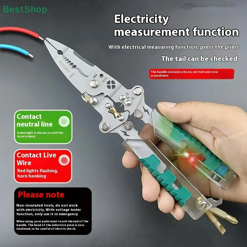 ★ ★ ★ Dénudeur de fil pliable avec stylo de Test électrique, séparateur de fil d'électricien, pince à enrouler, pince à sertir, outil manuel