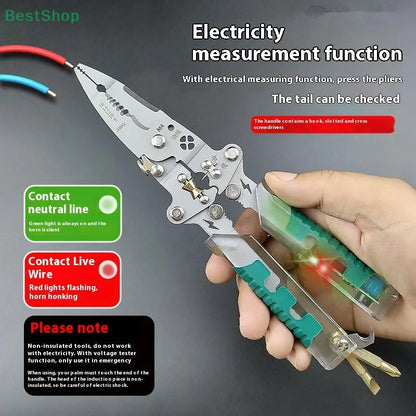 ★ ★ ★ Dénudeur de fil pliable avec stylo de Test électrique, séparateur de fil d'électricien, pince à enrouler, pince à sertir, outil manuel