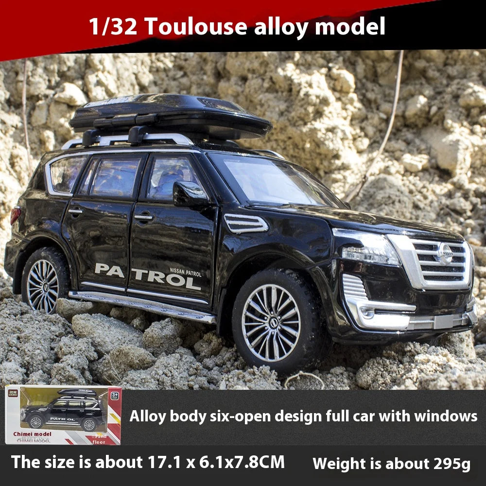 Nissan Patrol – SUV tout-terrain en alliage métallique moulé sous pression, modèle de voiture à retirer, série son et lumière, jouet pour garçons, cadeau d'anniversaire, 1:32