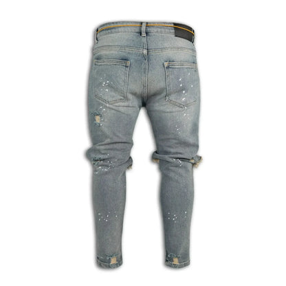 Jean Long en Denim pour Homme, Pantalon Crayon, Trou, Épissure, Simple, Coupe Slim, Fermeture Éclair, Lacets, Serré, Taille Droite, FJM, Automne