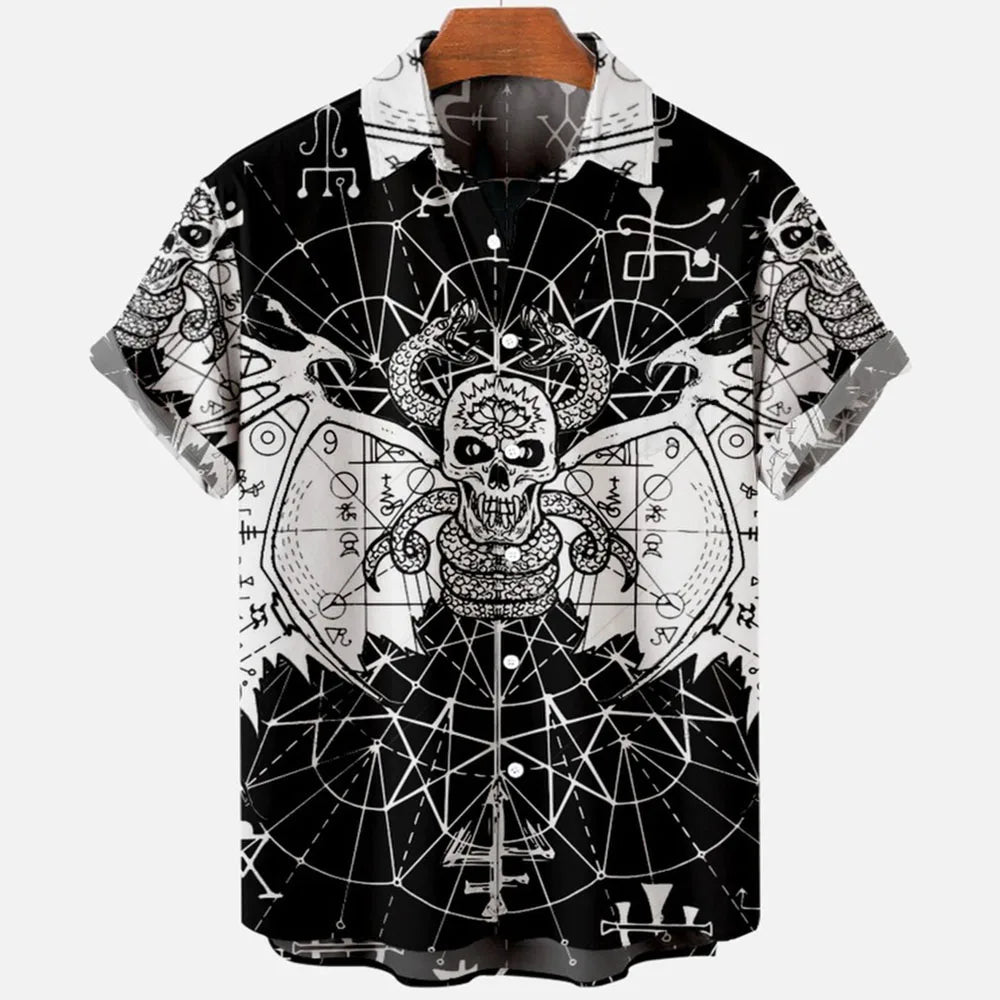 Chemise hawaïenne à manches courtes pour hommes, vêtements amples et respirants, imprimé diable horreur en 3d, été, 2024