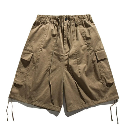 Ensemble coréen pour hommes, chemise à manches courtes + plusieurs poches, Short d'outillage, couleur unie, rétro, tendance d'été, ensemble deux pièces