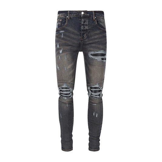 Jeans déFlexpour hommes, pantalons en denim, coupe skinny, déchirés, patché, marque de créateur, Hip Hop, zones bre, mode rétro, High Street