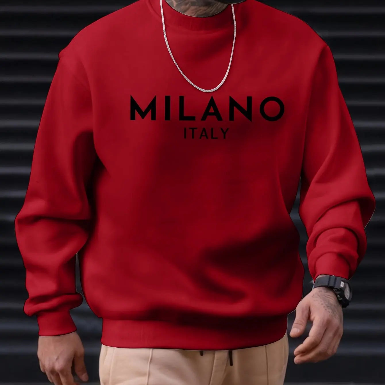Sweat-shirt à manches longues et col rond pour homme, ample et décontracté, imprimé MILANO ITALIA, à la mode, automne et hiver