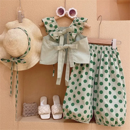 BEAR LEADER-Ensemble de vêtements pour filles, tenue d'été en mousseline de soie, motif floral, col licou + short brodé, en paille, pour enfants, 2023