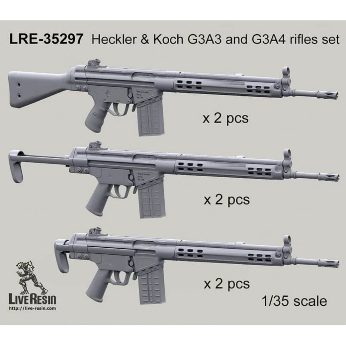 Kit de modèle non peint en résine 1/35, Kit de fusil Heckler & Koch G3A3 et G3A4 (6 unités) GK non assemblé et non peint, 1251T