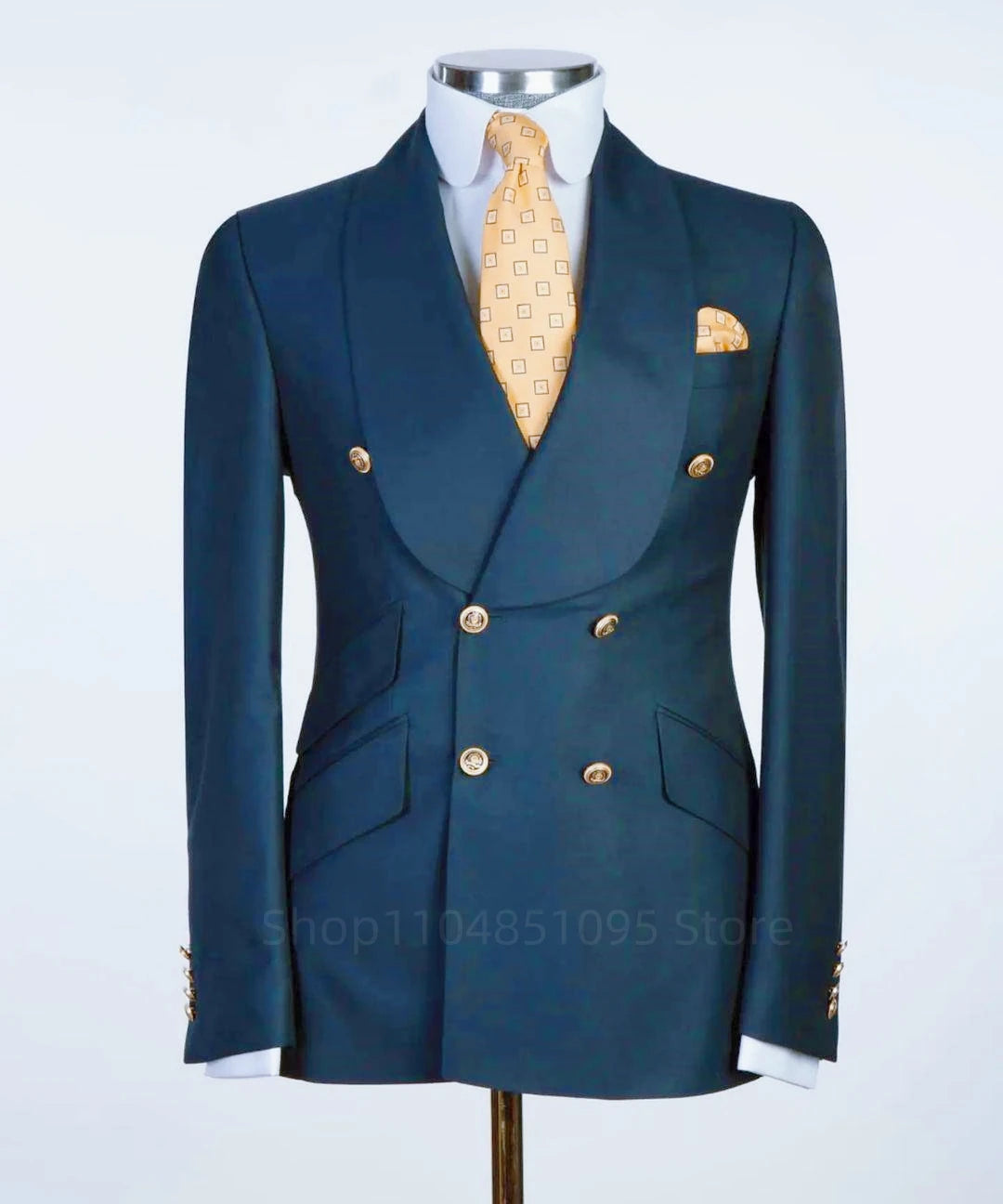 Veste de costume formelle pour hommes, coupe cintrée, bleu marine, manches longues, châle, revers, Double boutonnage, Blazer d'affaires, un manteau, veste de travail et de bureau