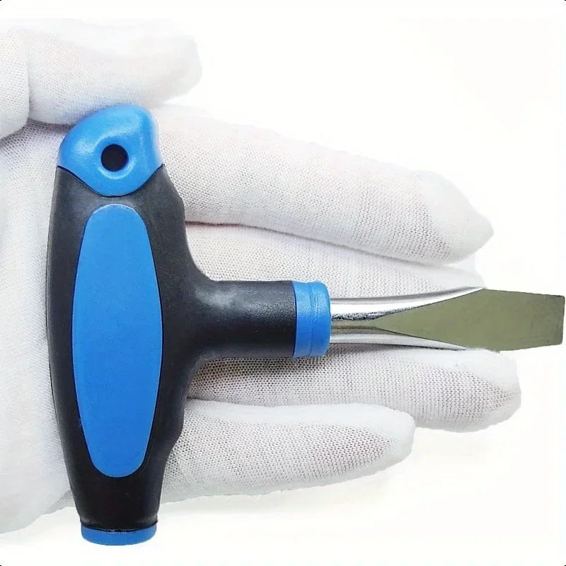 Tournevis compact à tête plate à poignée en T avec une lame de 10 mm.